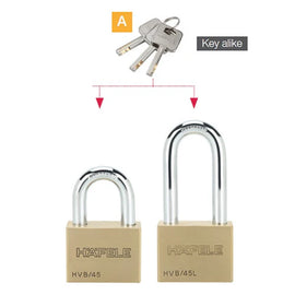 Hafele 482.01.929 PADLOCK (Key Alike) 2X HVB/45+45L BRASS MATT