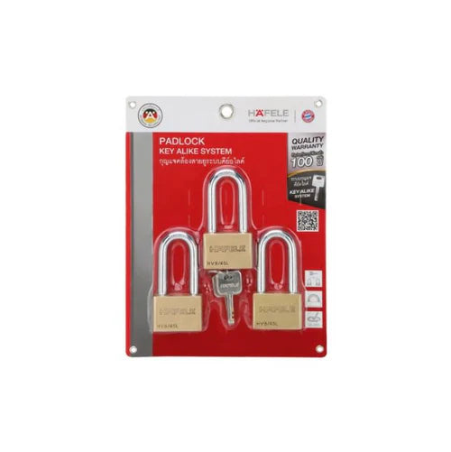 Hafele 482.01.945 PADLOCK (Key Alike) 3X HVB/45L BRASS MATT
