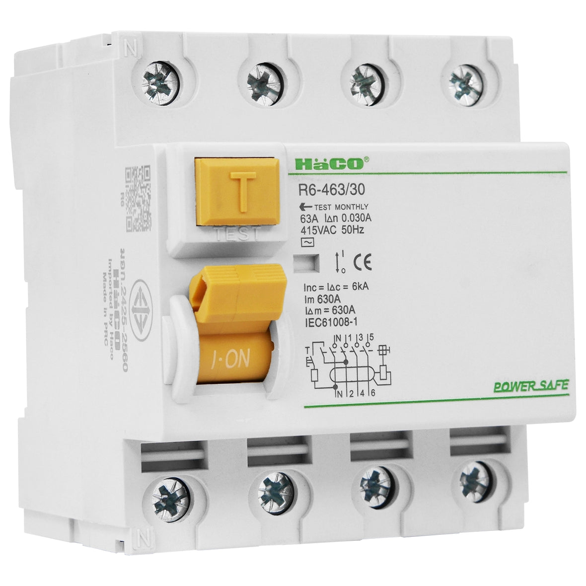 HACO-R6-463/30 RCCB 63A 30mA 4Pole | Easy Hardware