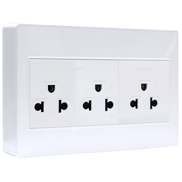 Haco-M4N-E30 TRIPLE EURO-AMERICAN SOCKET SET (WHITE COLOR)