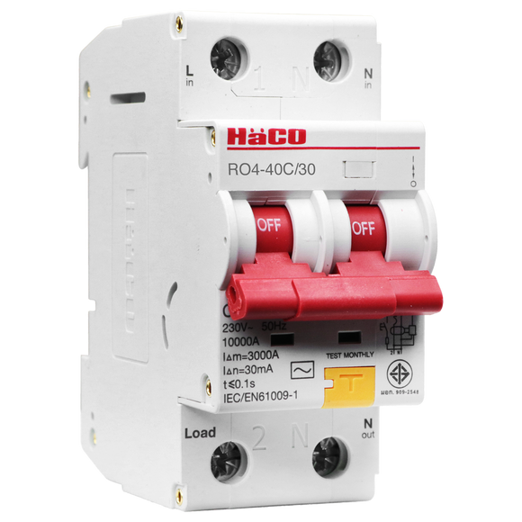 Haco RO4-40C/30 RCBO 2P 40A 230VAC 30mA 10kA